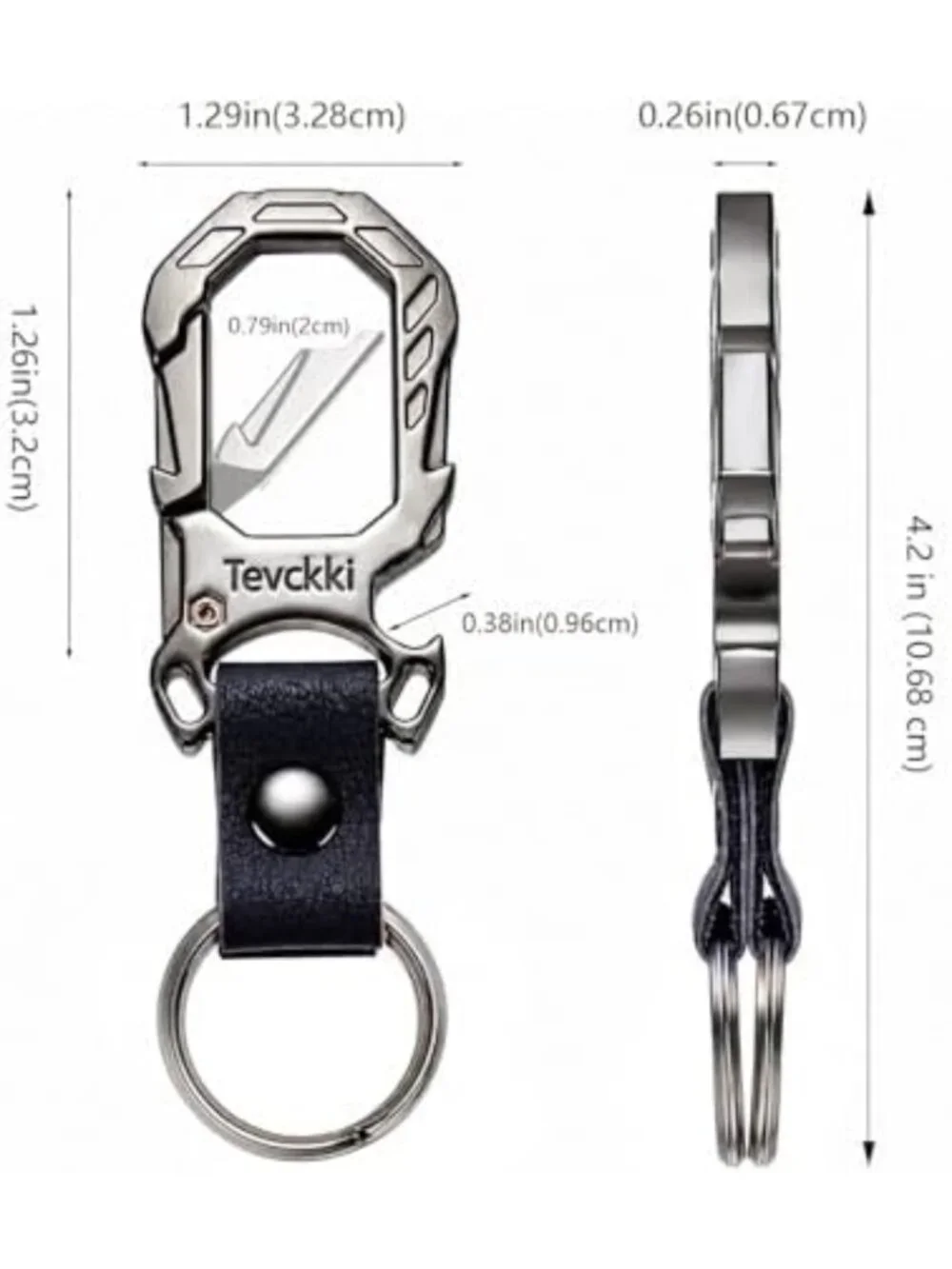 Tactical Leather Keychain with Carabiner, Bottle Opener & Clip - Unisex Key Ring